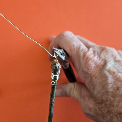 Margot Potter's Witch, Please Pendant - , Contemporary Wire Jewelry, Coiling, Coiling Wire, Wire Coiling, Loops, Wire Loop, Wrapped Wire Loop, Form a loop behind the twig with pliers.
